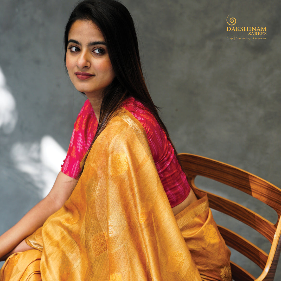 Handwoven Yellow Moonga Tussar Silk Saree- 2787N031926DSC