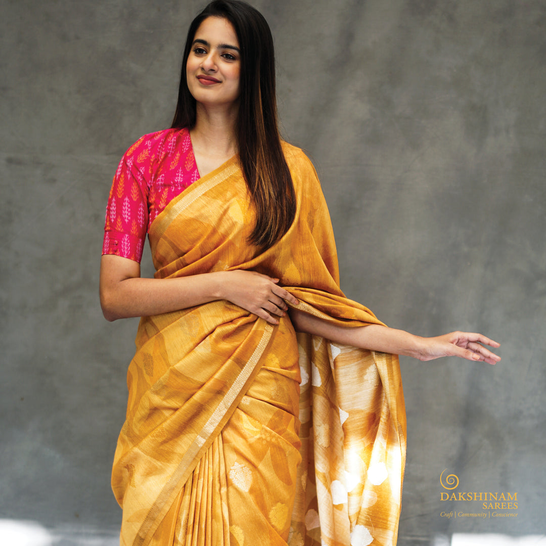 Handwoven Yellow Moonga Tussar Silk Saree- 2787N031926DSC