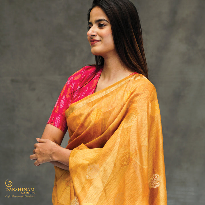 Handwoven Yellow Moonga Tussar Silk Saree- 2787N031926DSC