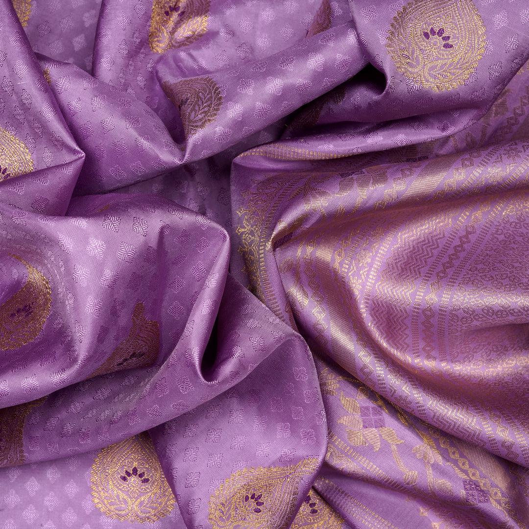 Handwoven Lavender with Purple Kanjivaram Silk Saree - 2297T011017DSS