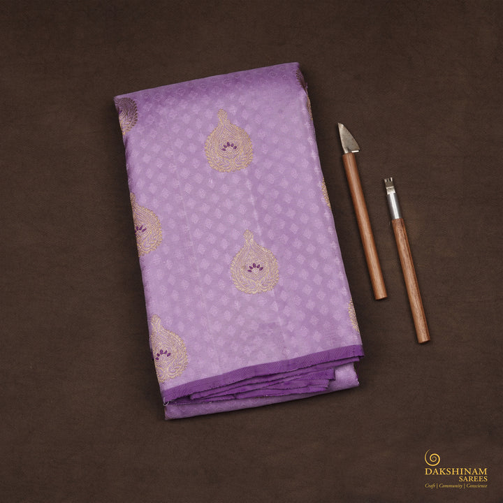 Handwoven Lavender with Purple Kanjivaram Silk Saree - 2297T011017DSS