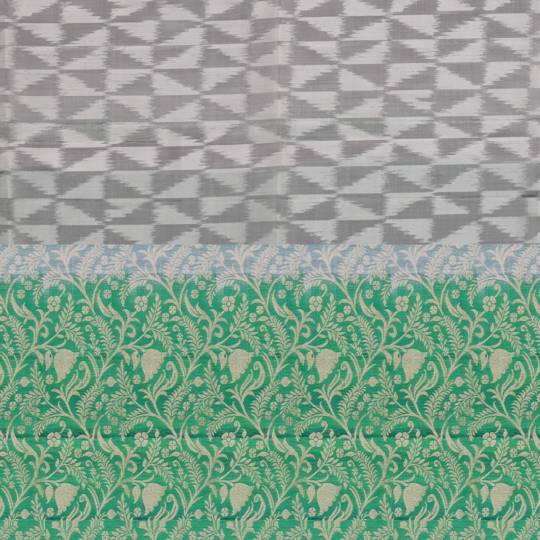 Handwoven White with Green Soft Silk Ikat Saree - 2380T011173DSL