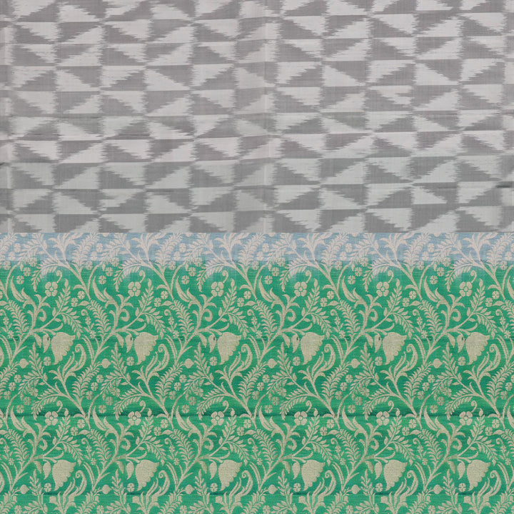 Handwoven White with Green Soft Silk Ikat Saree - 2380T011173DSL