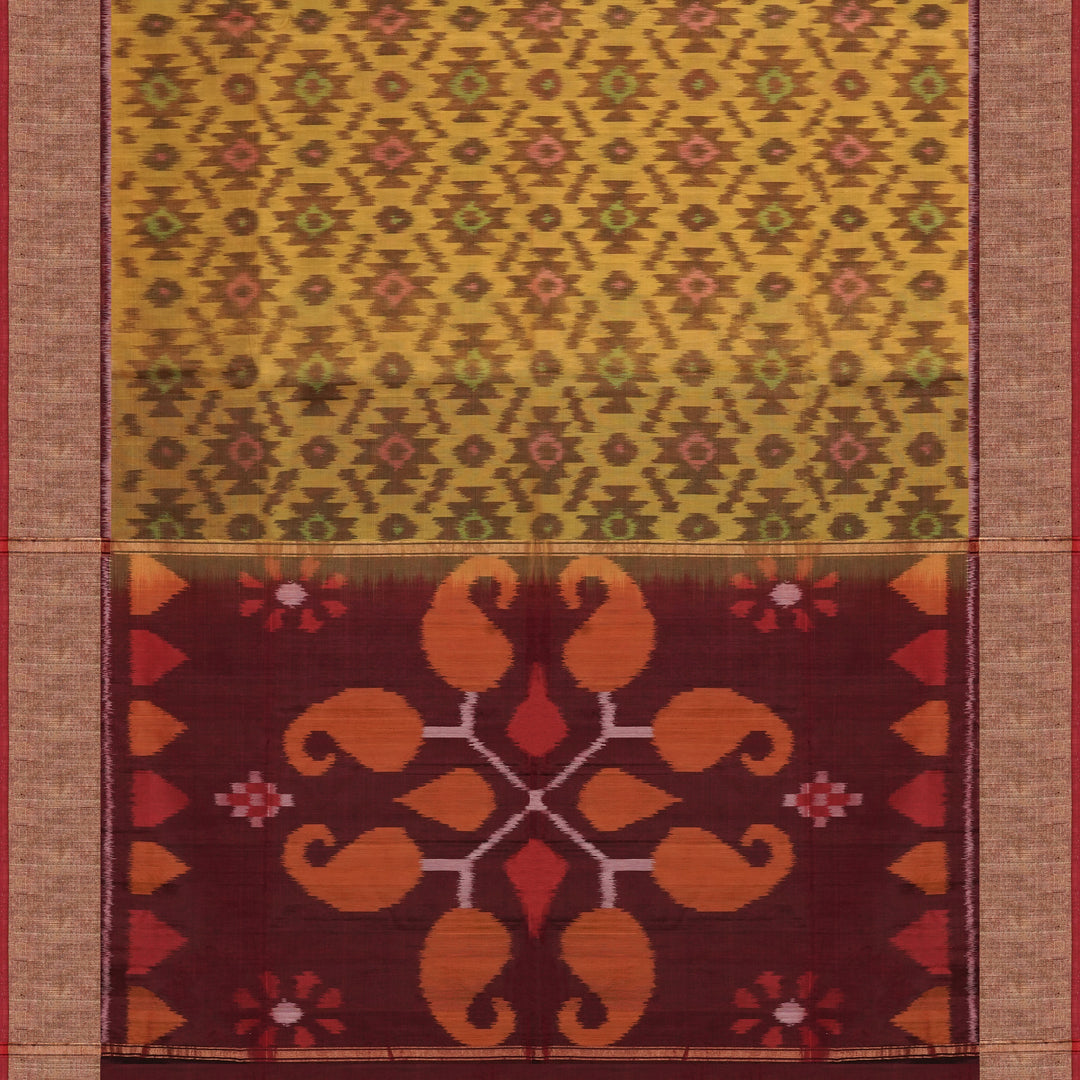 Handwoven Yellow with Maroon Silk Cotton Saree - 2375T011176DSC