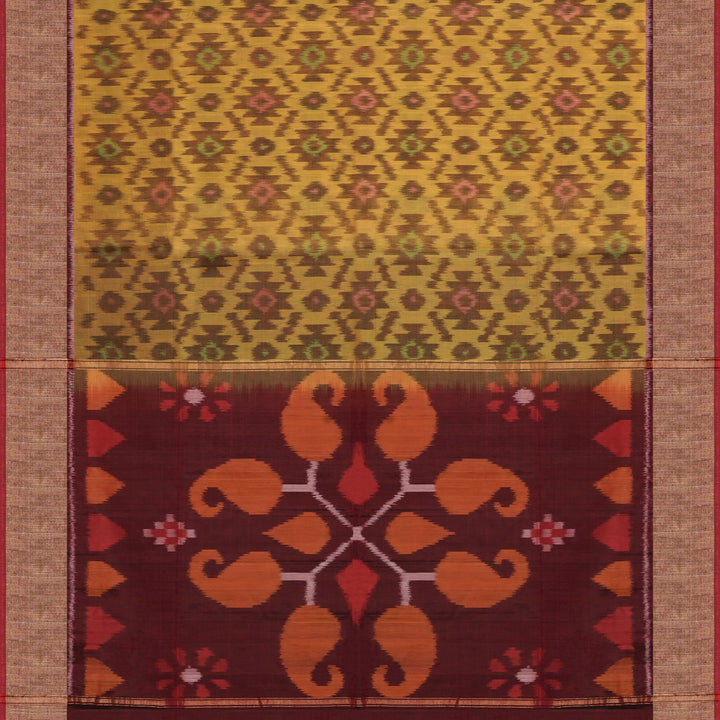 Handwoven Yellow with Maroon Silk Cotton Saree - 2375T011176DSC