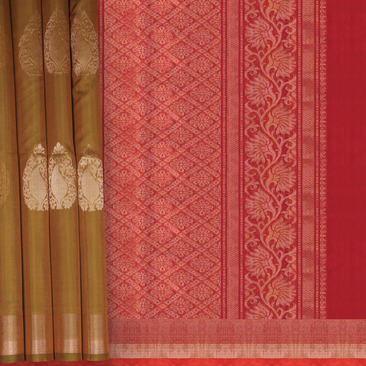 Handwoven Mustard with Pink Silk Cotton Saree - 2340T011205DSC