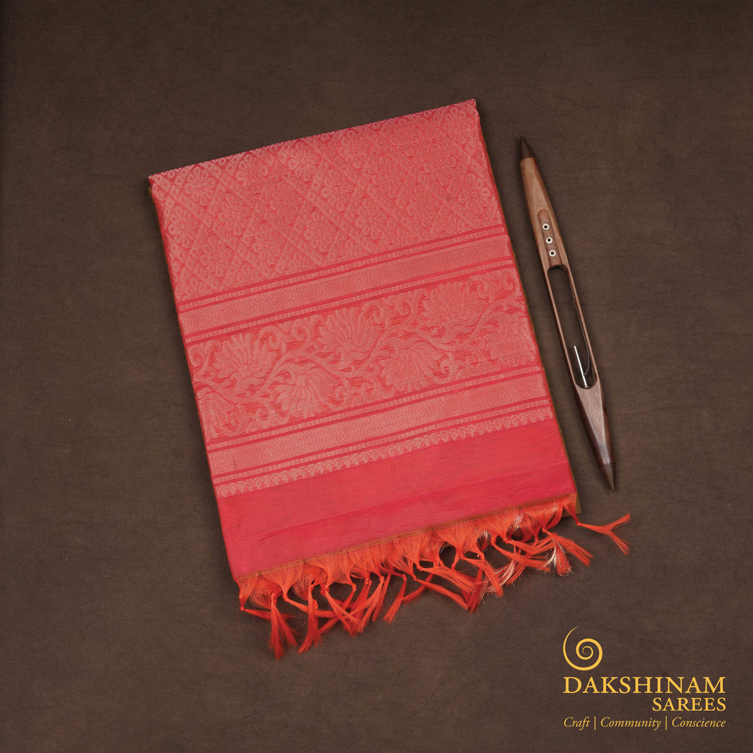 Handwoven Mustard with Pink Silk Cotton Saree - 2340T011205DSC