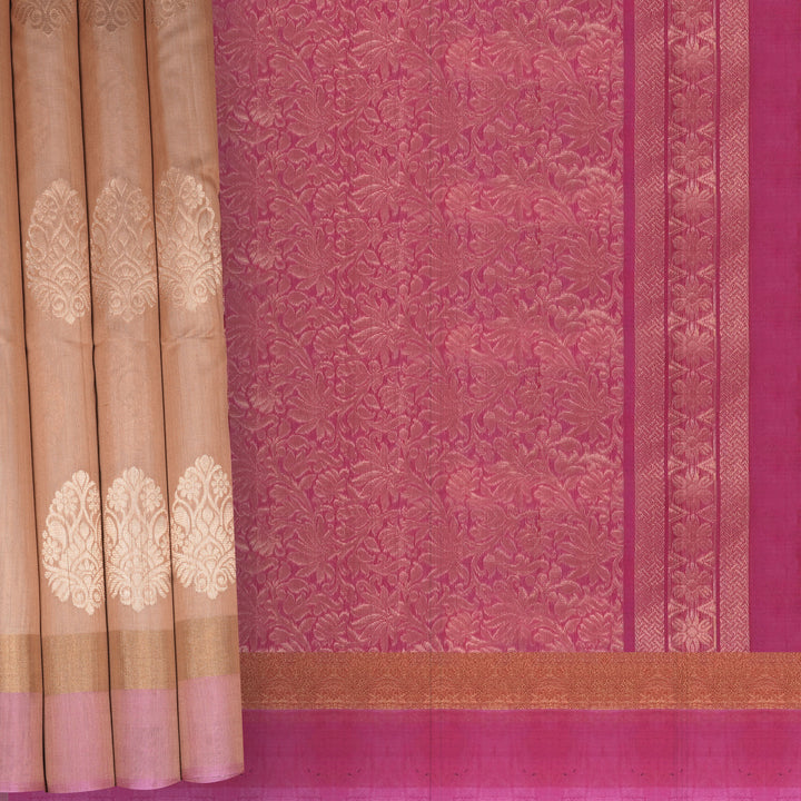 Handwoven Beige with Pink Silk Cotton Saree - 2337T011206DSC
