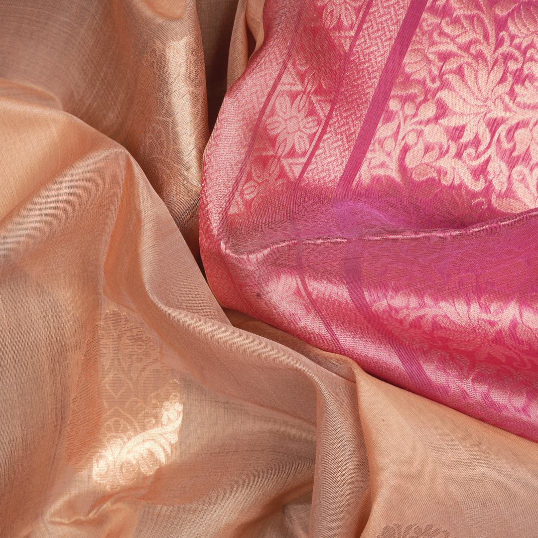 Handwoven Beige with Pink Silk Cotton Saree - 2337T011206DSC