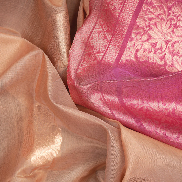 Handwoven Beige with Pink Silk Cotton Saree - 2337T011206DSC