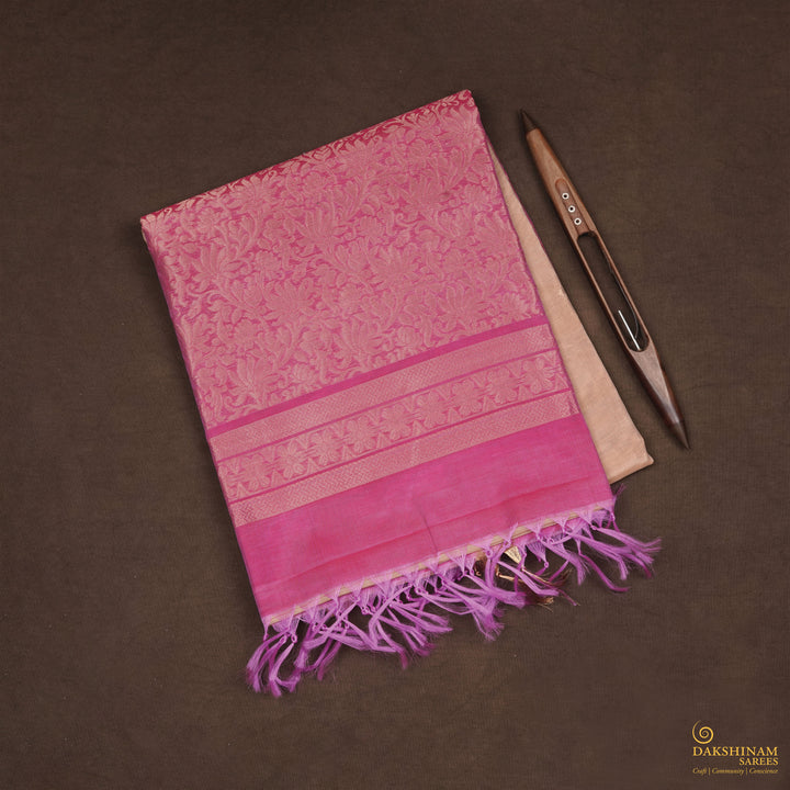 Handwoven Beige with Pink Silk Cotton Saree - 2337T011206DSC