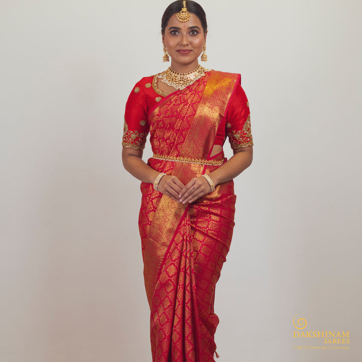 Handwoven Red Kanjivaram Silk Saree - 2465T012269DSC