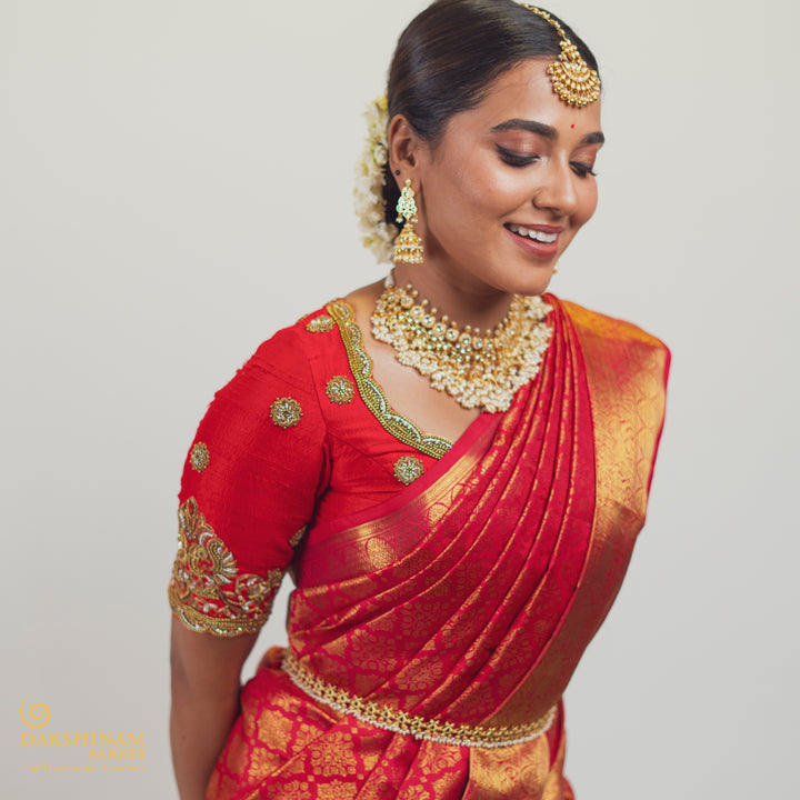 Handwoven Red Kanjivaram Silk Saree - 2465T012269DSC