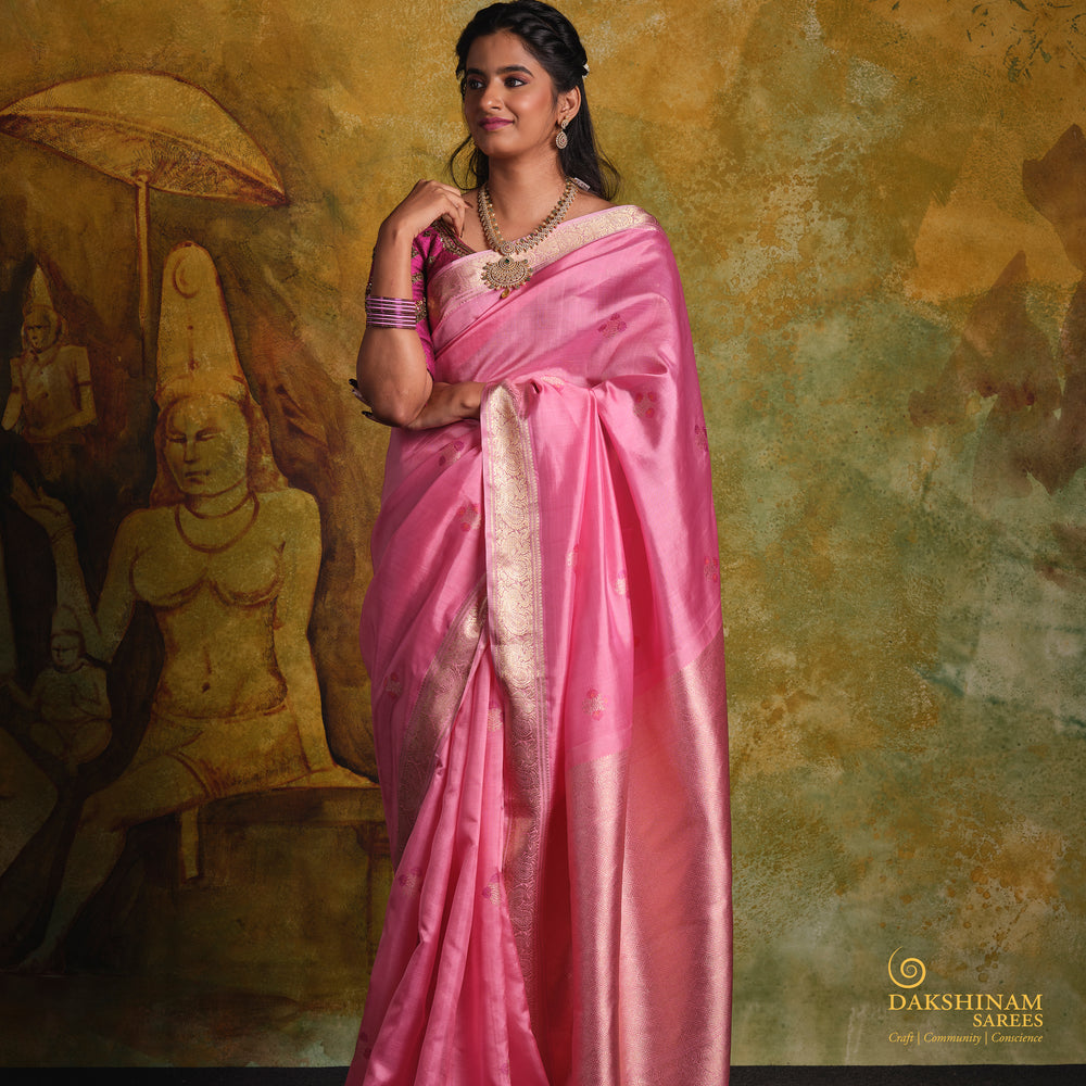 Pallu of Handwoven Kanjivaram Kora Silk Saree