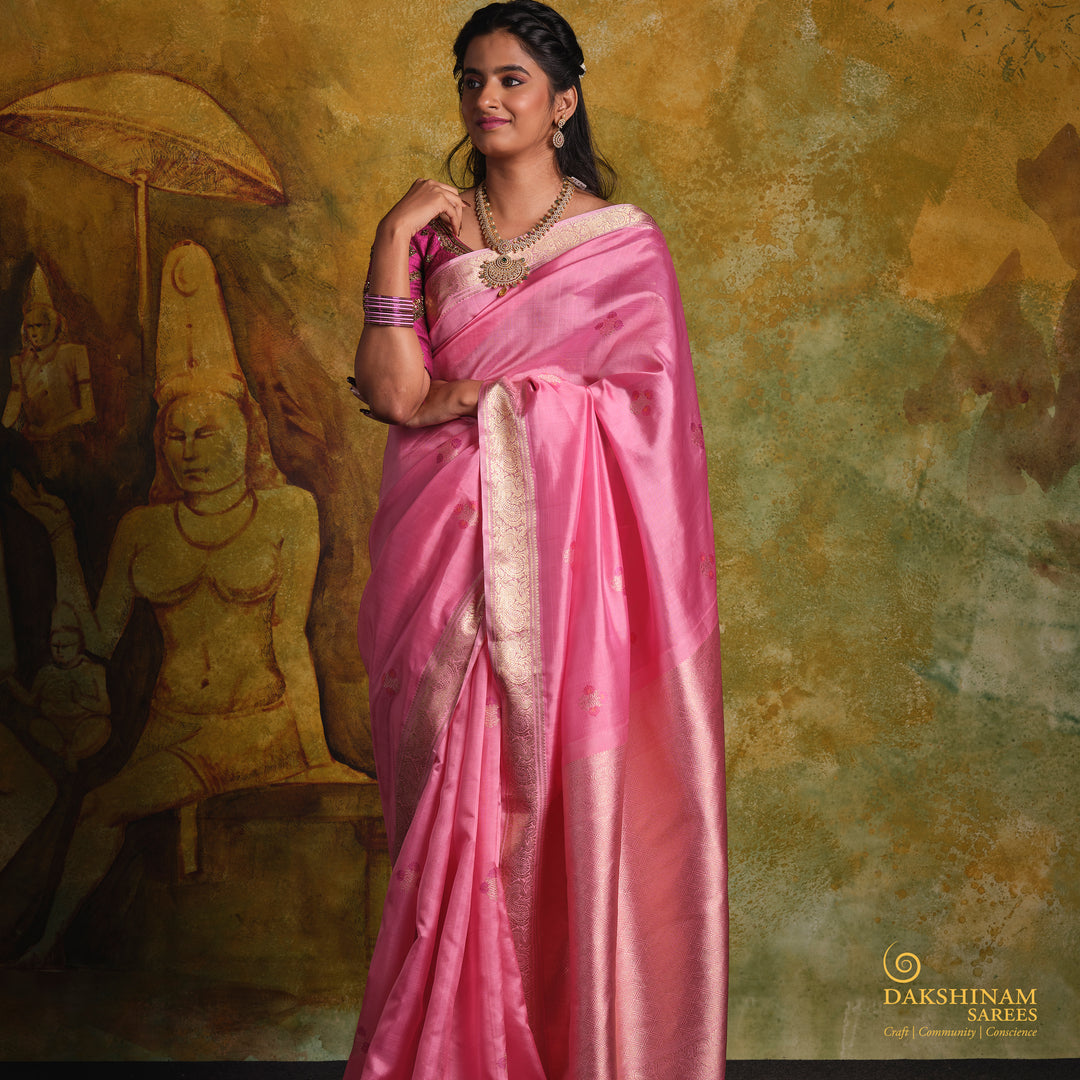Pallu of Handwoven Kanjivaram Kora Silk Saree
