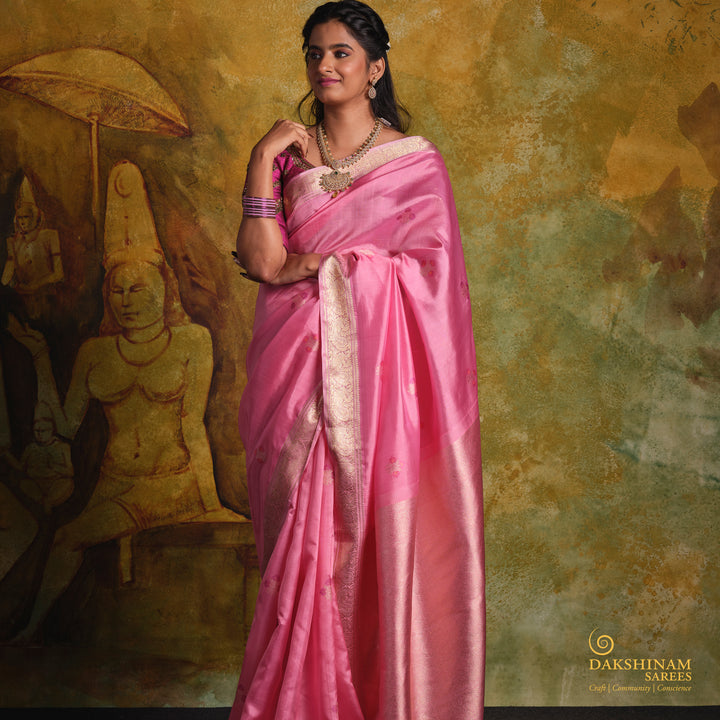 Pallu of Handwoven Kanjivaram Kora Silk Saree