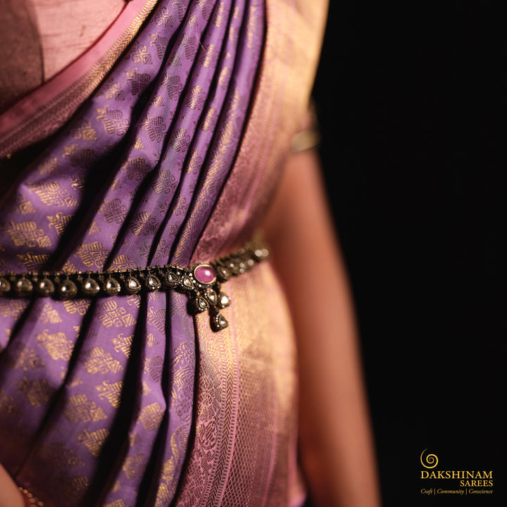 Handwoven Lavendar with Pink Kanjivaram Silk Saree - 2905T013357DSC