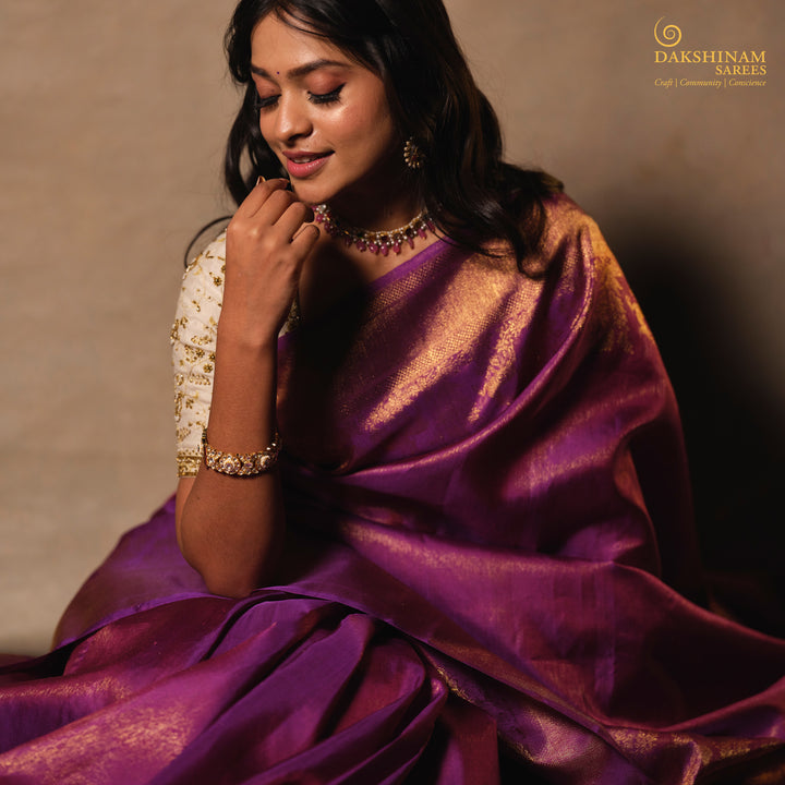 Closeup of Handwoven Kanjivaram Silk Saree