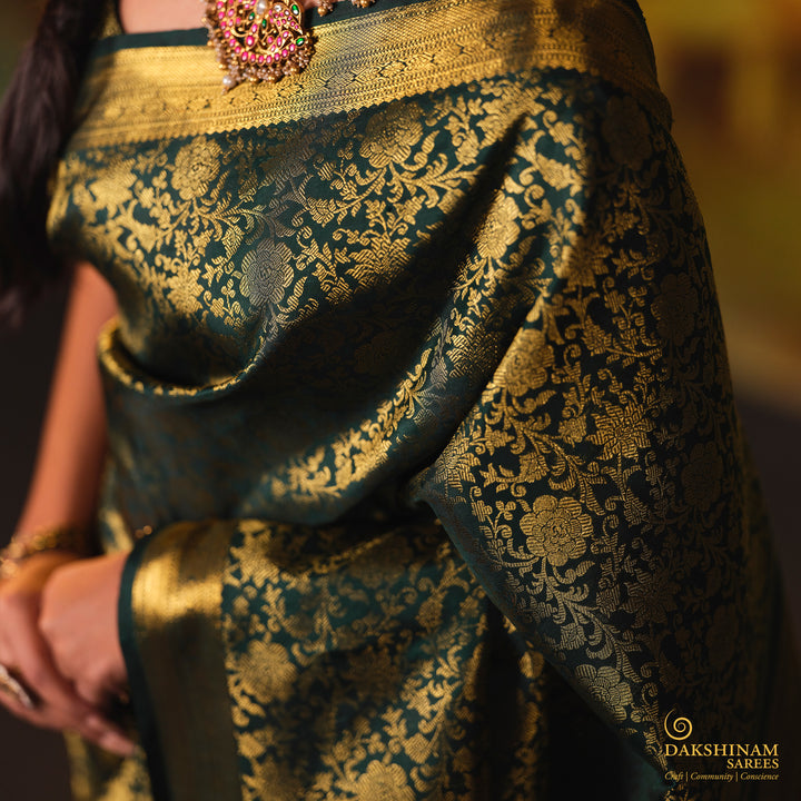 Closeup of  Handwoven Kanjivaram Silk Saree