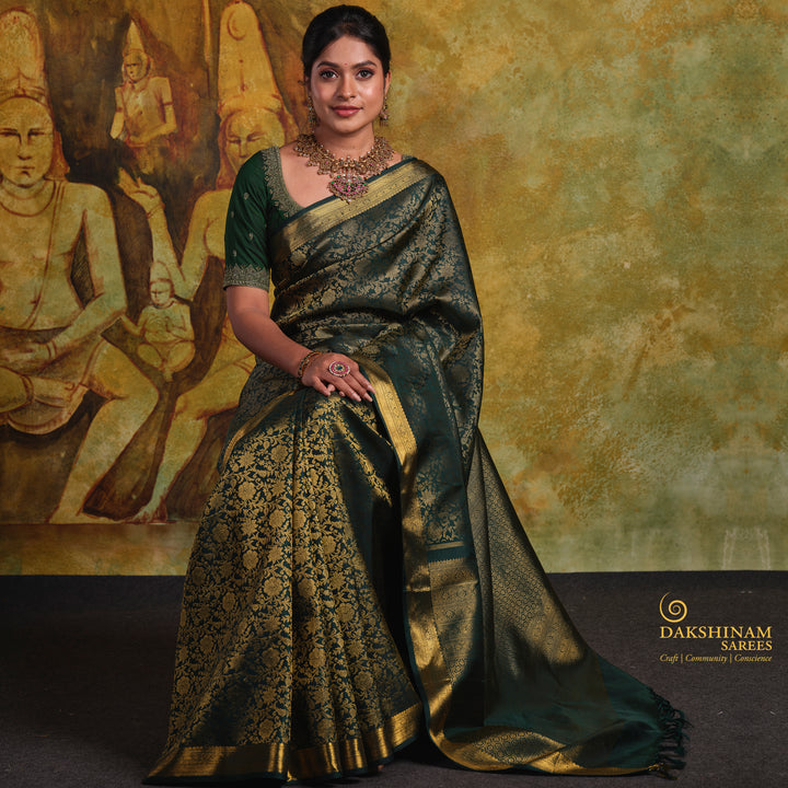 Pleats/body of Handwoven Kanjivaram Silk Saree