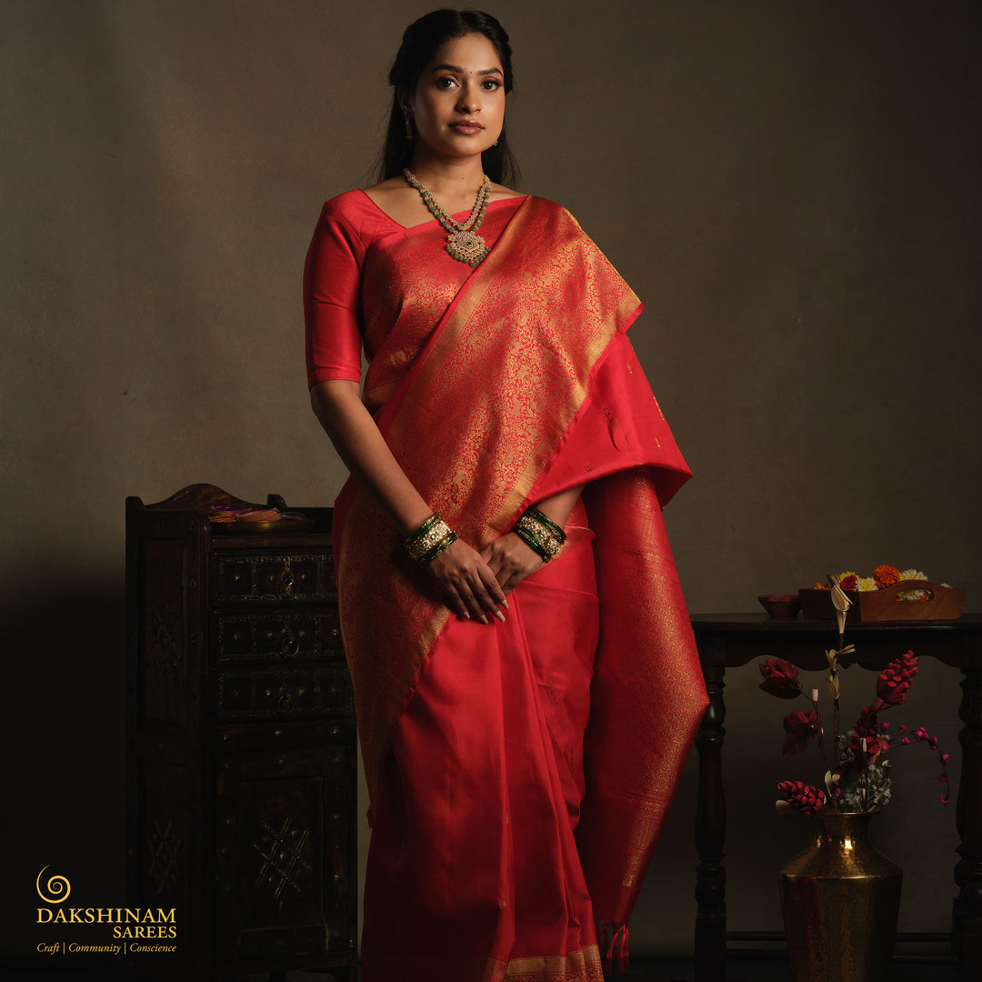 Pleats/body of Handwoven Kanjivaram Silk Saree