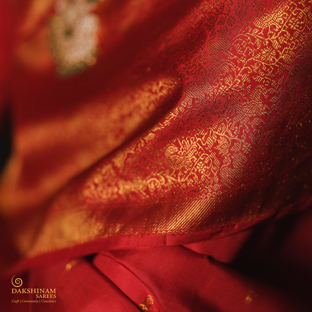 Closeup of  Handwoven Kanjivaram Silk Saree
