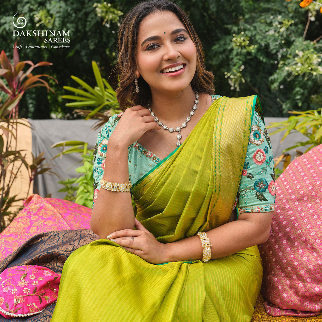 Handwoven Green Monotone Kanjivaram silk Saree- 3244T015810DSC