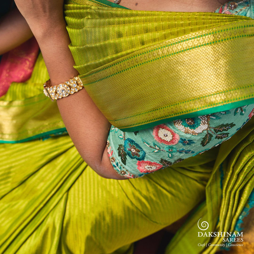 Handwoven Green Monotone Kanjivaram silk Saree- 3244T015810DSC