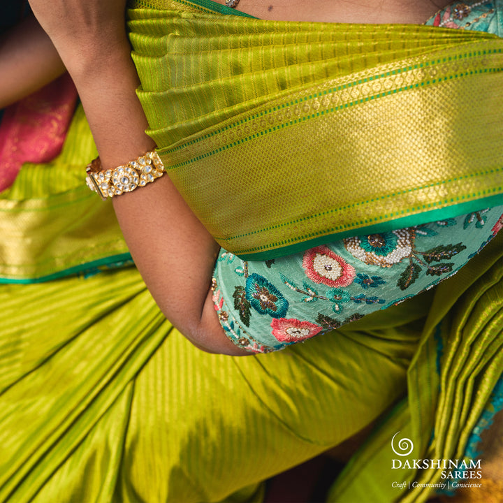 Handwoven Green Monotone Kanjivaram silk Saree- 3244T015810DSC