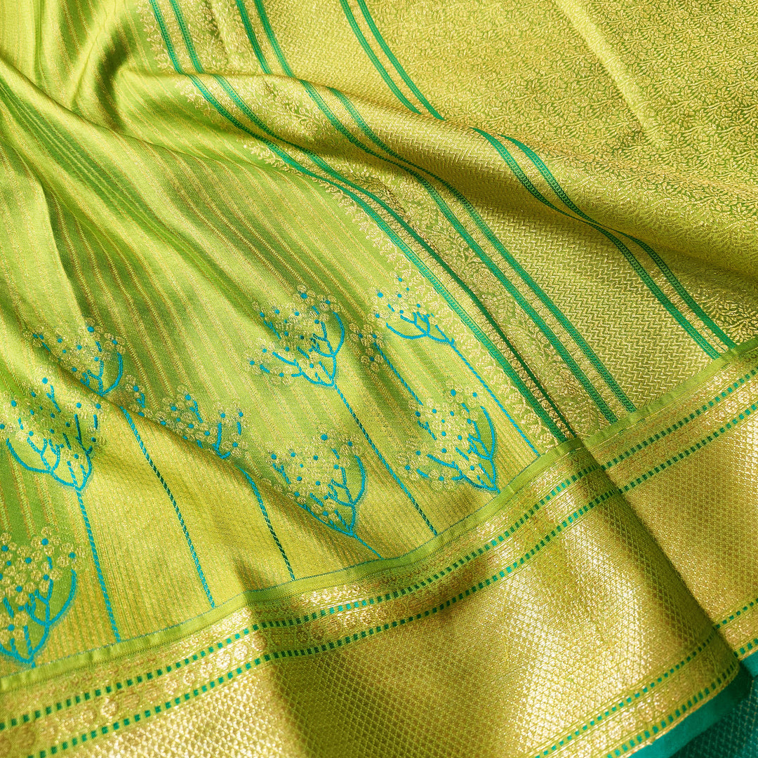 Handwoven Green Monotone Kanjivaram silk Saree- 3244T015810DSC
