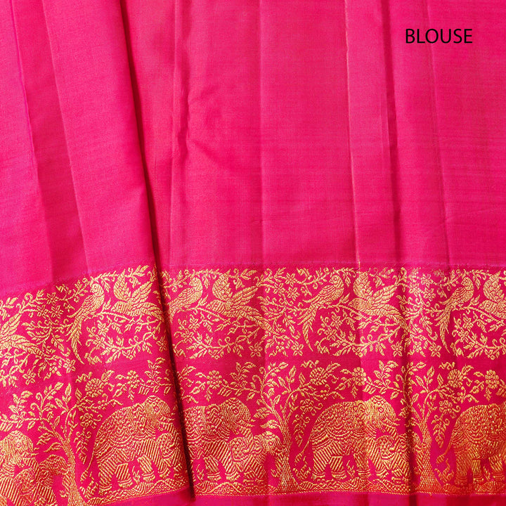 Handwoven Blue with Pink Korvai Kanjivaram silk Saree- 3244T015818DSC