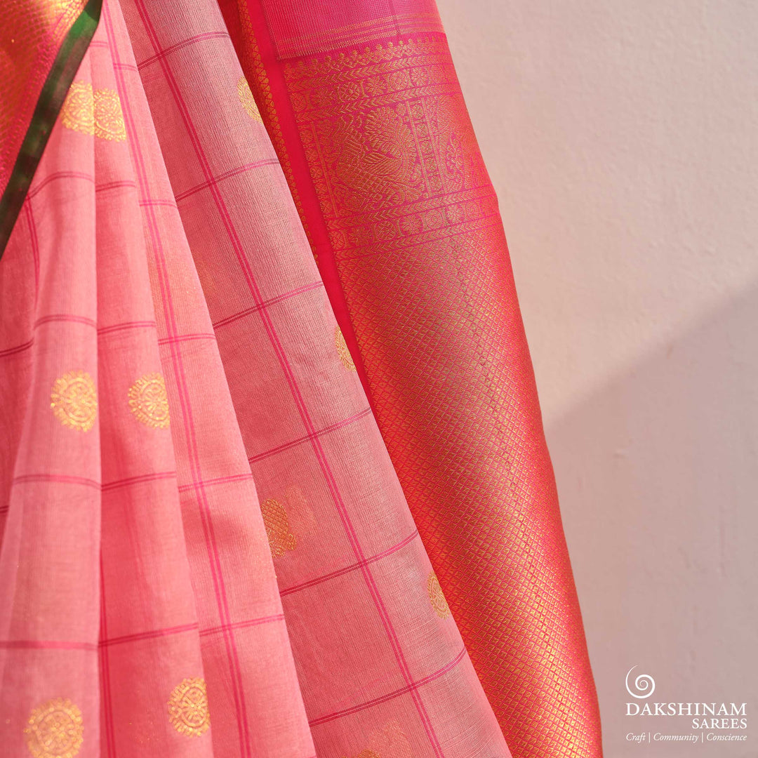 Light Pink Kora Kanjivaram Silk Saree with Dark Pink Korvai Border 3321T015824DSC
