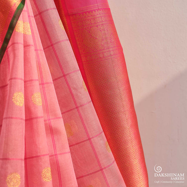 Light Pink Kora Kanjivaram Silk Saree with Dark Pink Korvai Border 3321T015824DSC