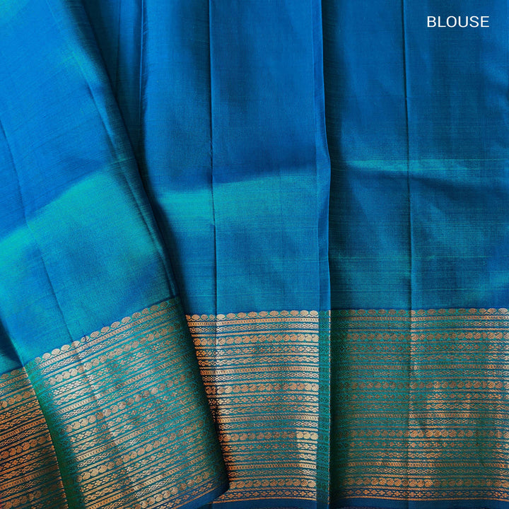 Peacock Blue Kanjivaram Silk Saree with Checks & Zari