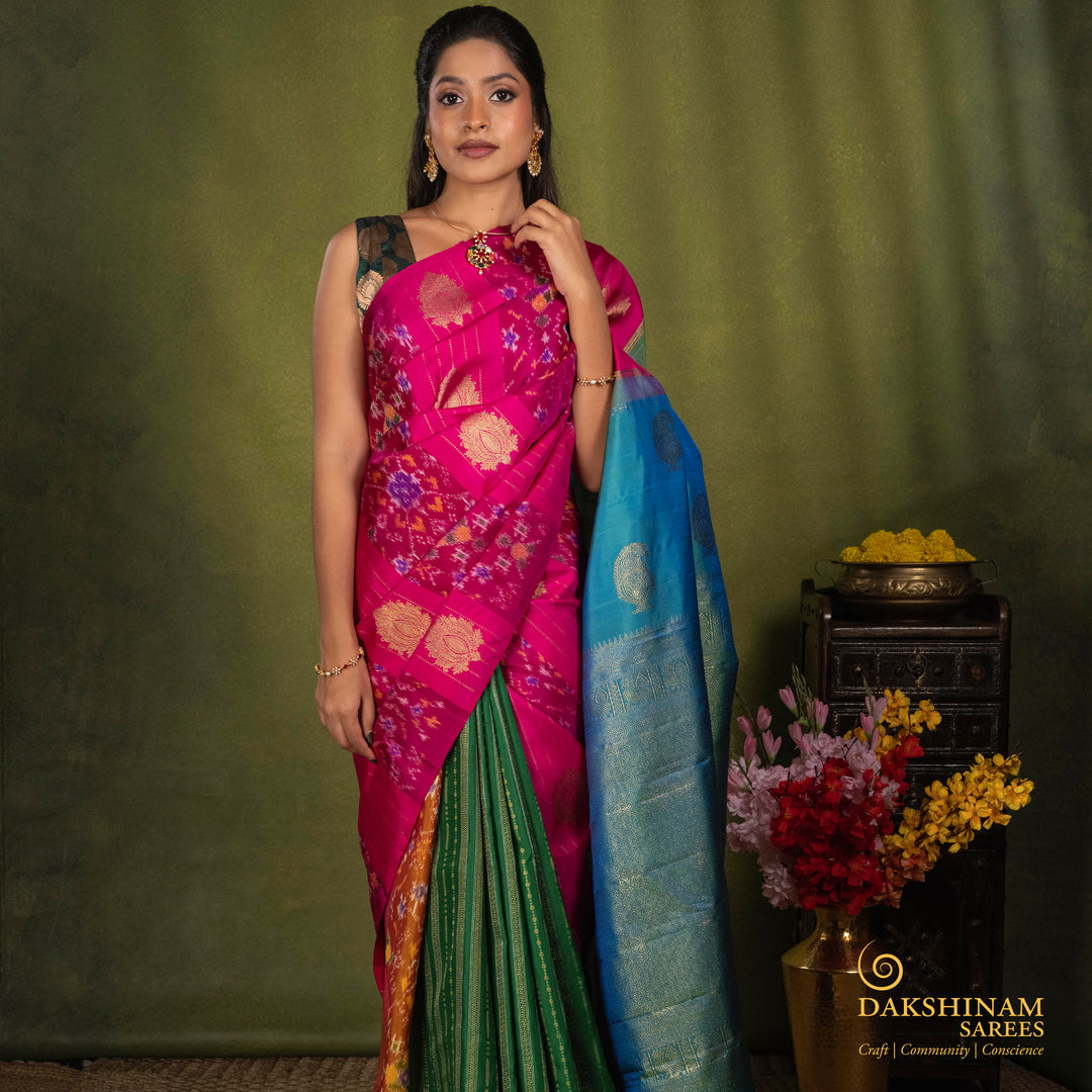 Multicolor Korvai Ikat Saree with Peacock Blue Pallu 3541T016625DSC