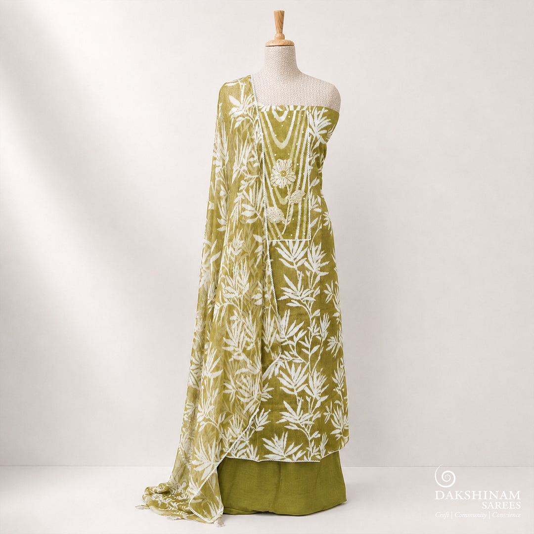 Mehandi Green Three-Piece Suit Set with Shibori and Sequin Work 54N045935DSC