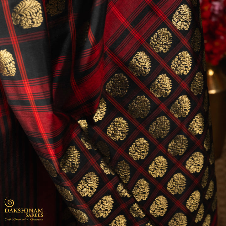 Black Pochampally Ikat Silk Saree with Kadiyal Butta 3407T016362DSC