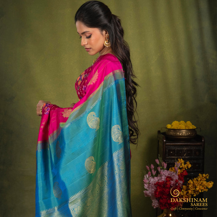 Multicolor Korvai Ikat Saree with Peacock Blue Pallu 3541T016625DSC