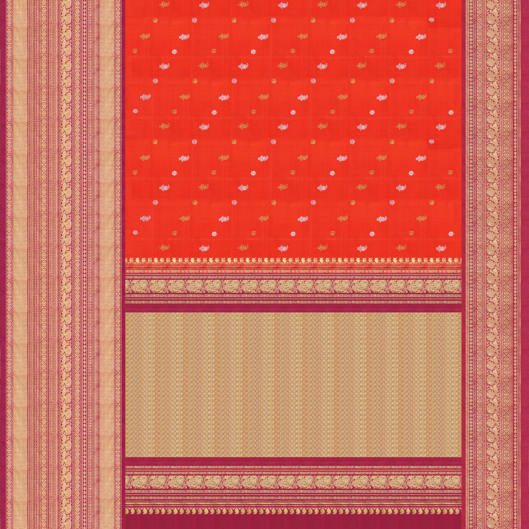 Handwoven Red with Magenta Twill weave Kanjivaram Silk Saree - 1672T007497DSC