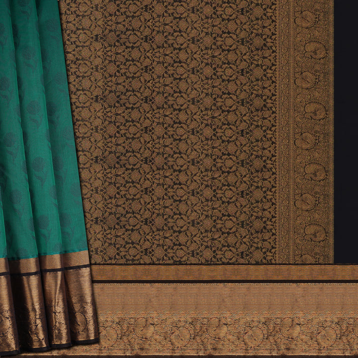 Handwoven Green with Black Silk Cotton Saree - 1723T007469DSC