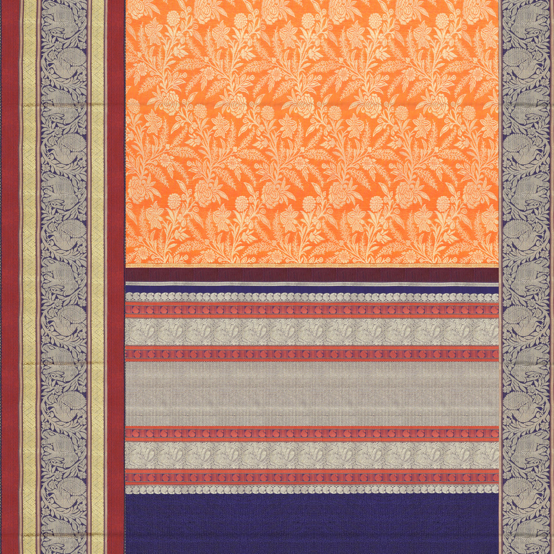 Handwoven Orange with Blue Kanjivaram Silk Saree - 1061T001335DSC - Full View