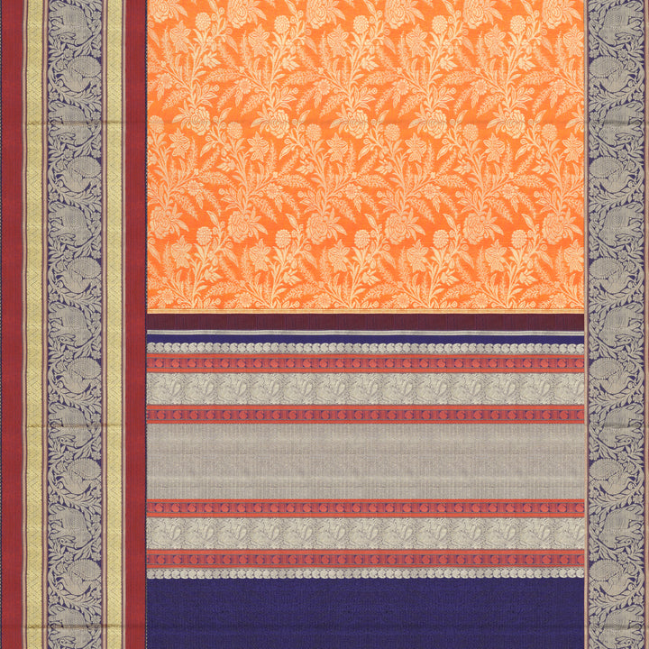 Handwoven Orange with Blue Kanjivaram Silk Saree - 1061T001335DSC - Full View