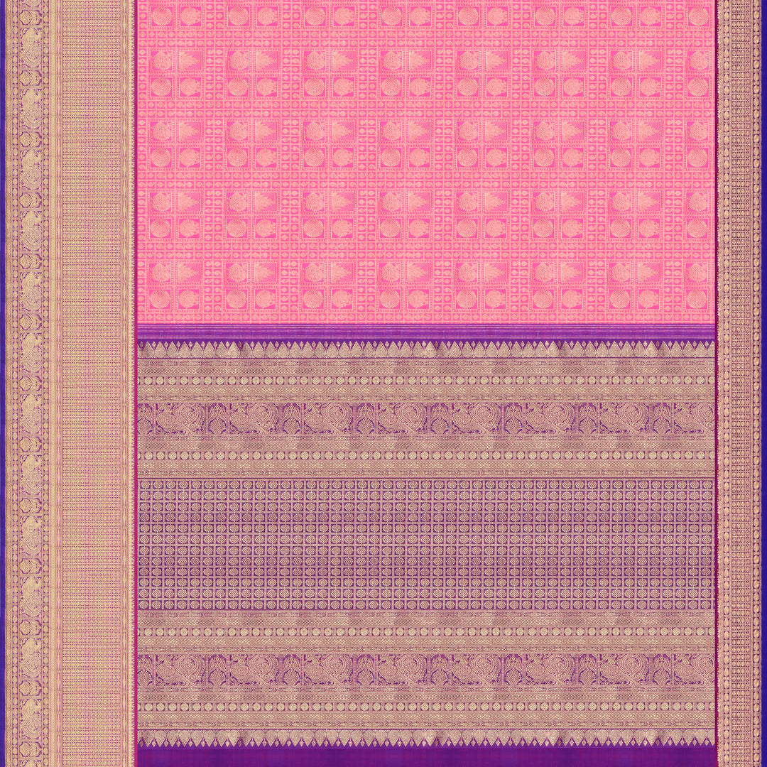 Handwoven Pink with Purple Kanjivaram Silk Saree - 493T002922DSC - Full View