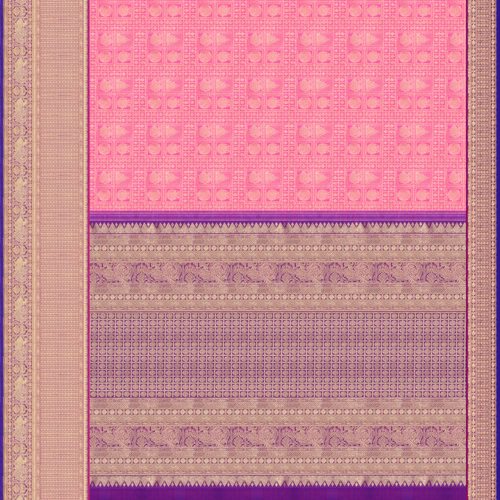 Handwoven Pink with Purple Kanjivaram Silk Saree - 493T002922DSC - Full View