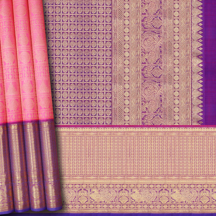Handwoven Pink with Purple Kanjivaram Silk Saree - 493T002922DSC - Cover View