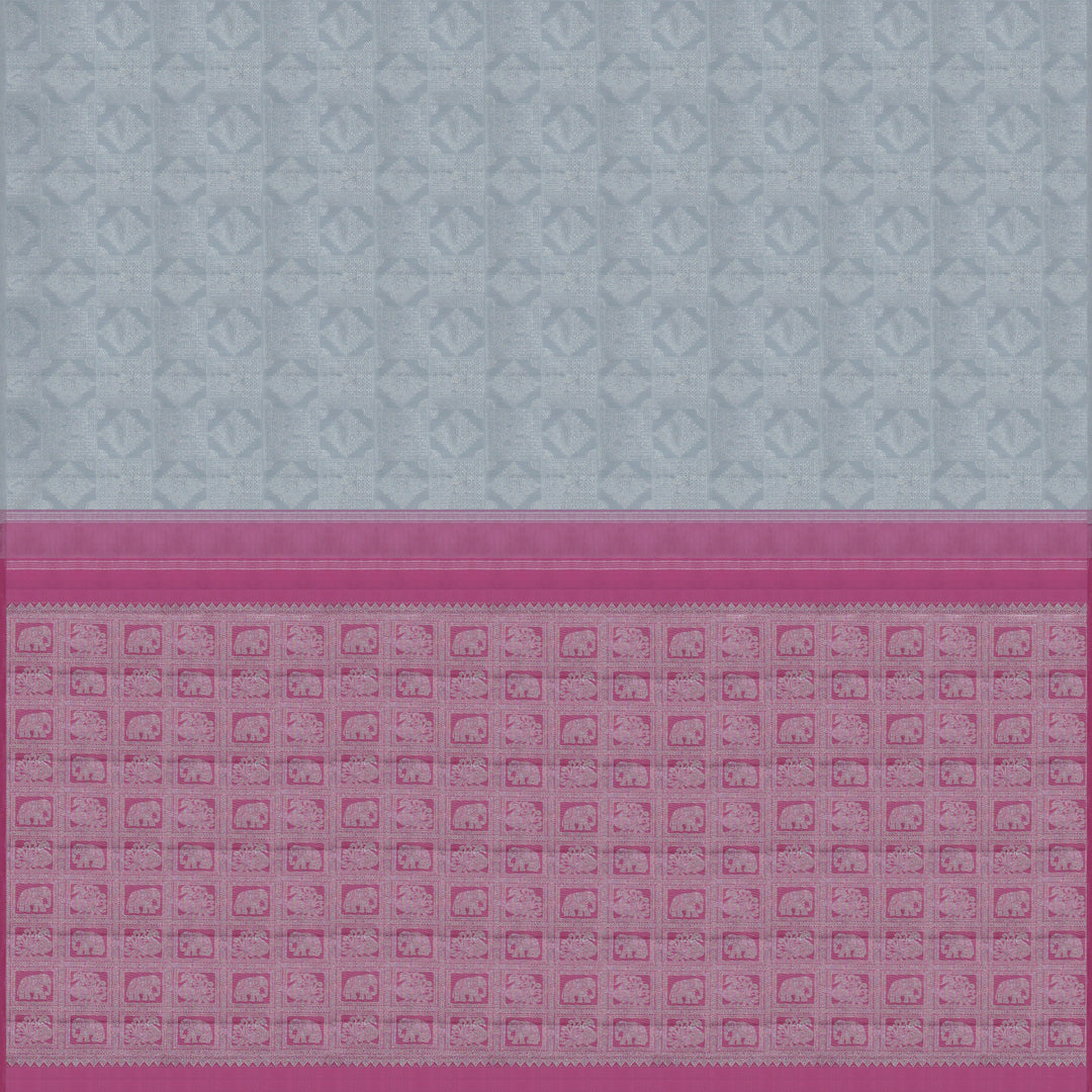 Handwoven Grey with Pink Kanjivaram Silk Saree - 1520T006058DSC