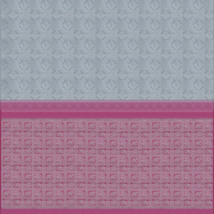 Handwoven Grey with Pink Kanjivaram Silk Saree - 1520T006058DSC