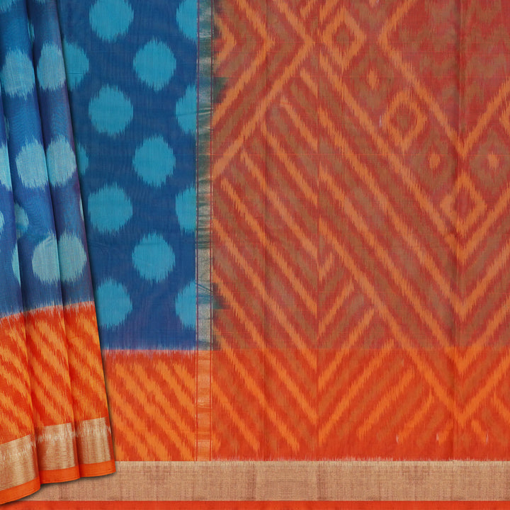 Handwoven Blue with Orange Silk Cotton Saree - 1695T007858DSC