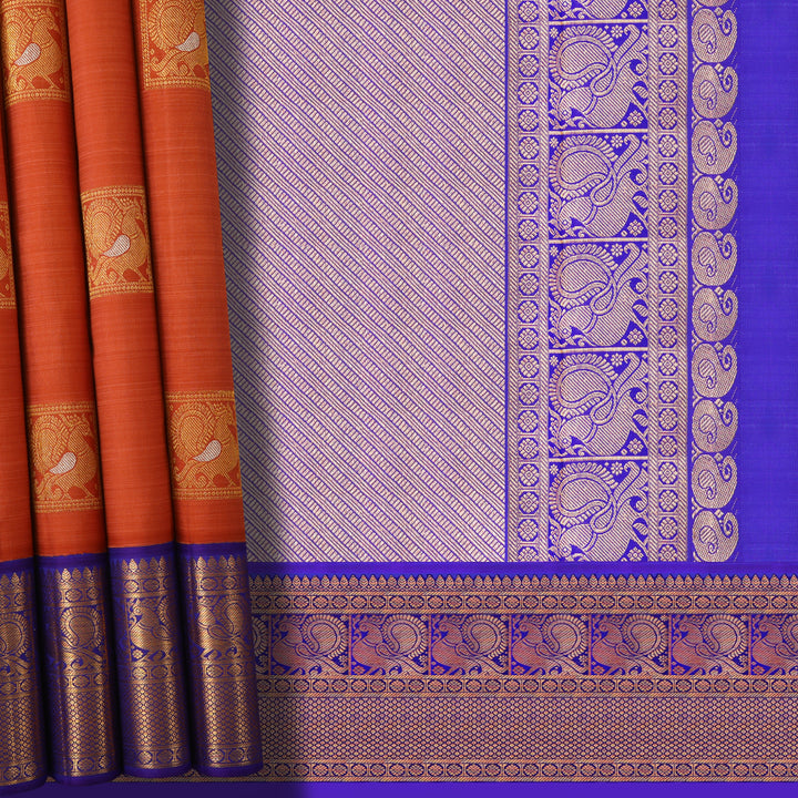 Handwoven Brown with Purple Kanjivaram Silk Saree - 195T002508DSC - Cover View
