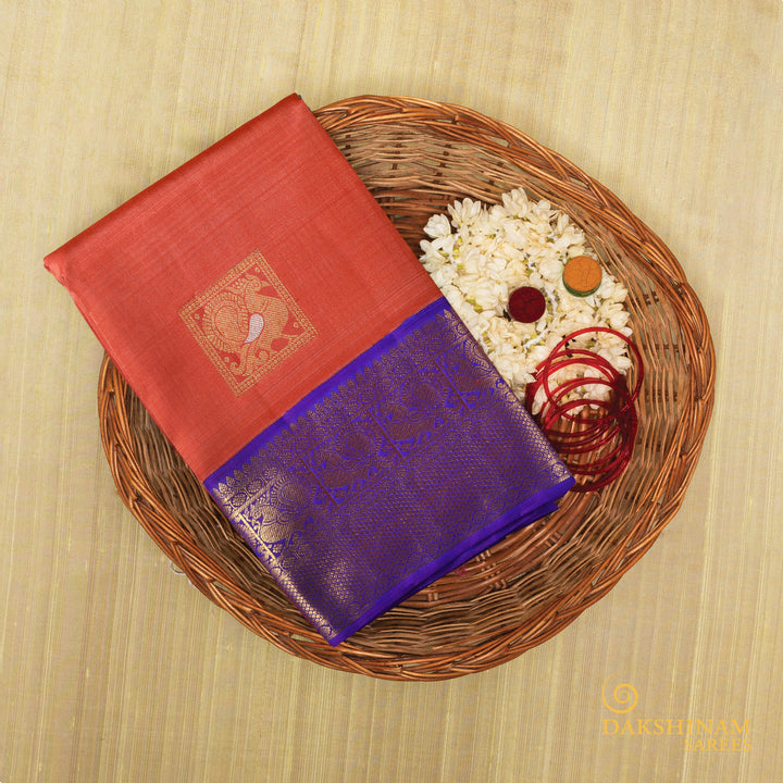 Handwoven Brown with Purple Kanjivaram Silk Saree - 195T002508DSC 